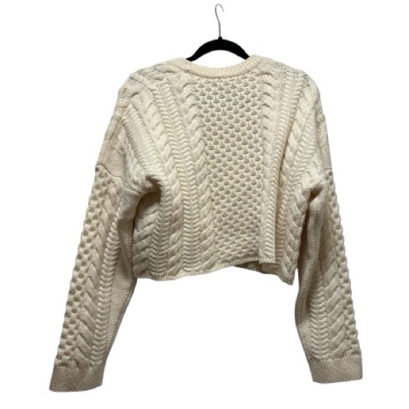 WOMEN'S WOOL CASHMERE CABLE CREWNECK SWEATER - Picture 6 of 8